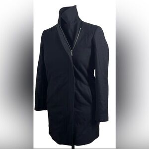 Women’s Armani Exchange Black Wool Blend Dress Coat Sz Small  Asymmetric Zip Up